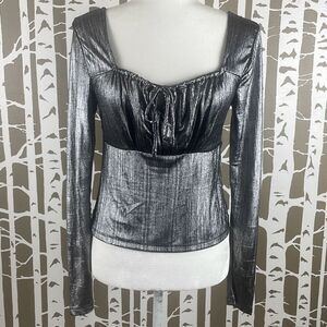 NEW Metallic Silver Long Sleeve Cropped Top M